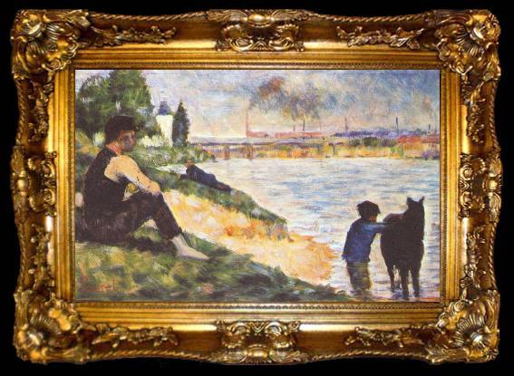 framed  Georges Seurat Knabe mit Pferd, ta009-2